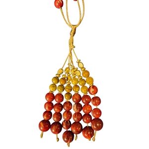 Wonderly Elegant Gold and Red Multi-Beaded Necklace Long Length NWT